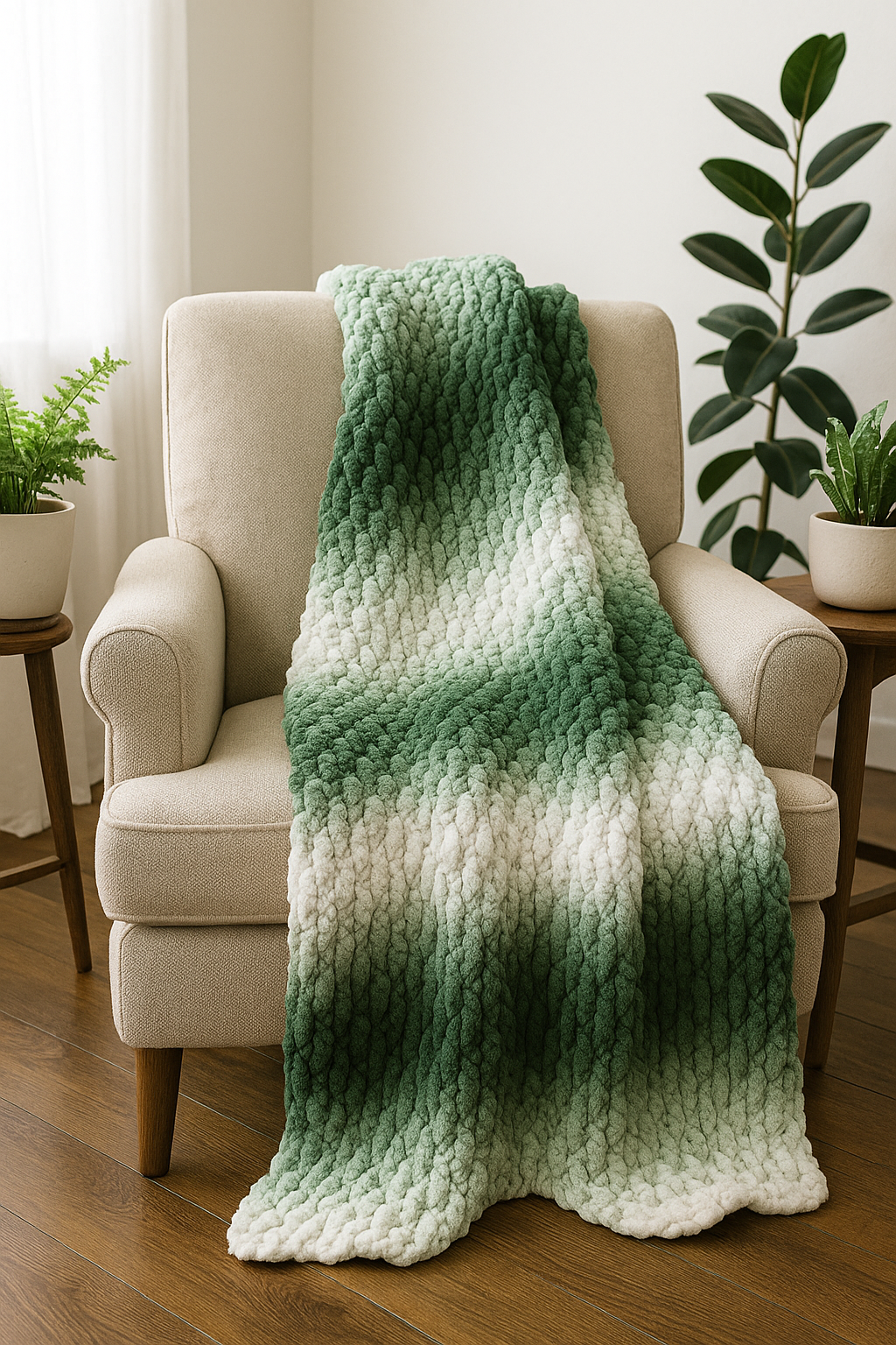 Chunky Evergreen Throw Blanket Crochet Pattern